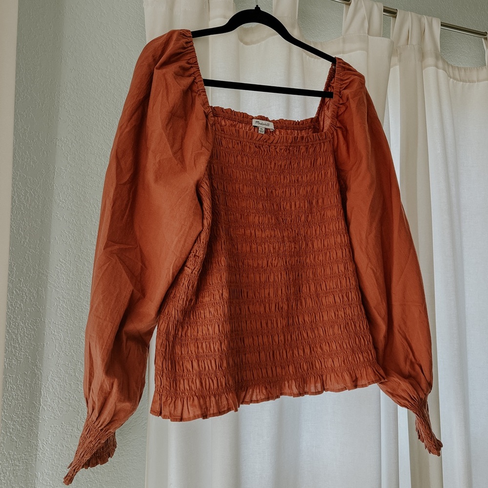 Madewell Lucie Bubble-Sleeve Smocked Top XL